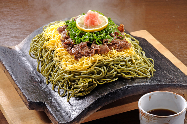 Kawara soba: is Japanese soba noodles fried on the roof tiles.